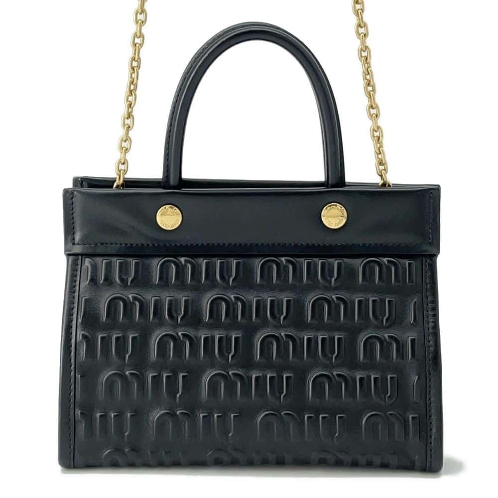 Miu Miu Handbag Embossed Logo Leather Shoulder Bag Black